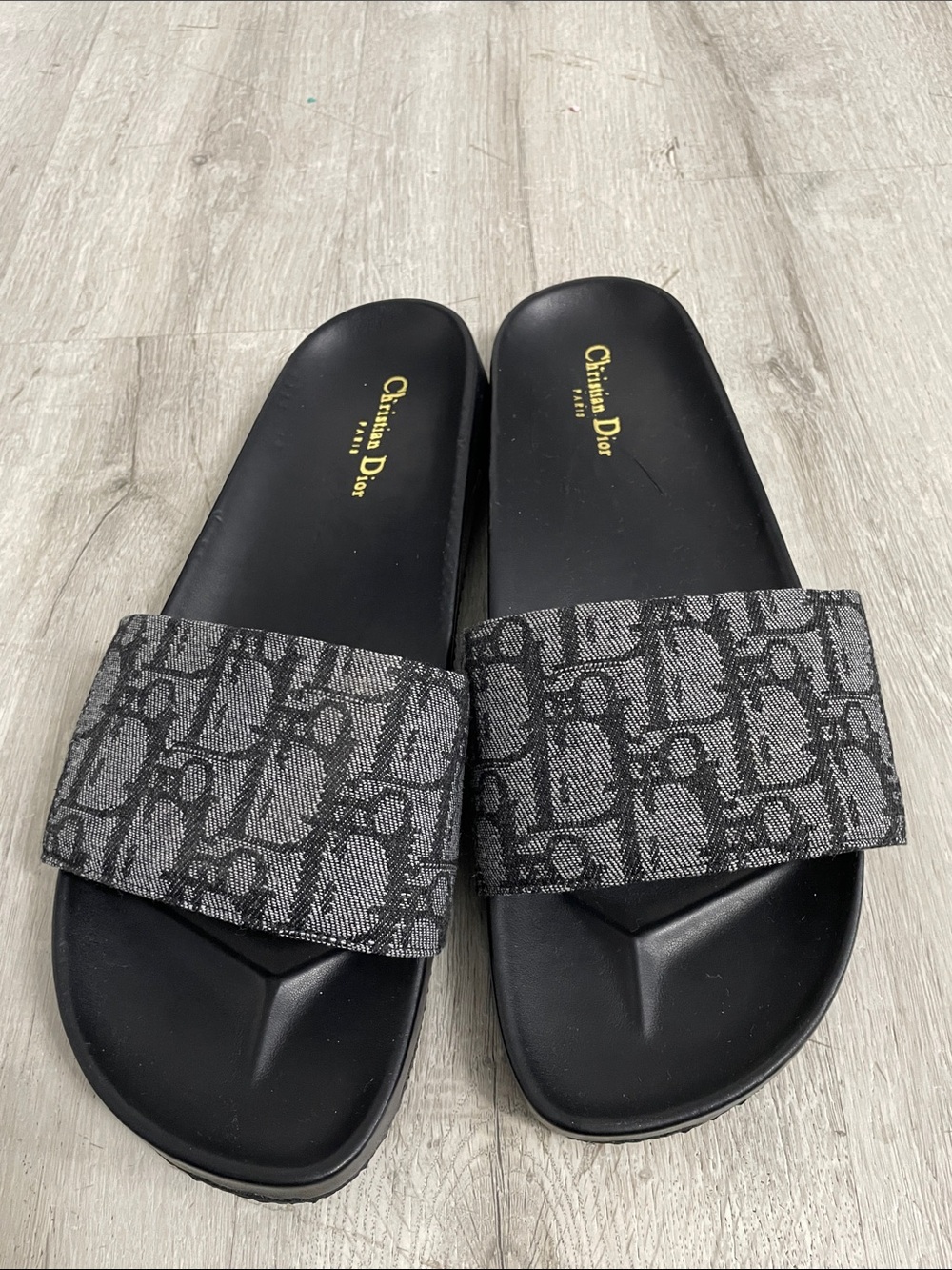 Dior Black and Gray Jacquard Logo Slide Sandals